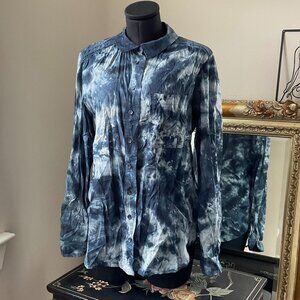 Pilcro and the Letterpress Tie-Dye Button-Up Blouse Long Sleeve  Sz M Blue